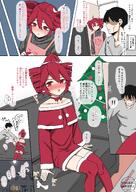 alternate_outfit artist:kagamimaru character:kasane_teto comic flushed_face japanese_text red_eyes red_hair santa_outfit series:utau short_hair sweater twin_drills // 2480x3508 // 1.0MB