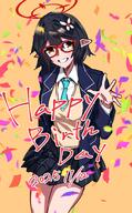 artist:kazumi black_hair brown_eyes character:ayane_(blue_archive) elf english_text glasses halo in-series_category:abydos_high_school in-series_category:foreclosure_task_force pointed_ears series:blue_archive // 1097x1767 // 282KB