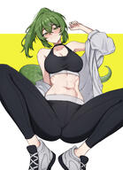 alternate_outfit artist:fangs character:fluorite green_eyes green_hair in-series_category:savra midriff series:arknights series:arknights:_endfield snake_tail sports_wear // 1445x2000 // 897KB