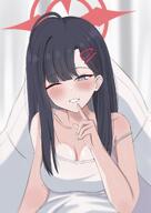 alternate_outfit artist:woodhxx black_hair body_wings character:ichika_(blue_archive) feathered_wings grey_eyes hair_accessories halo in-series_category:justice_task_force in-series_category:trinity_general_school long_hair series:blue_archive sundress // 1451x2048 // 448KB