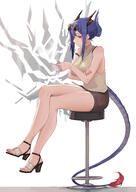 alternate_outfit artist:SaMA blue_hair casual_clothes character:ch'en_(arknights) dragon_girl dragon_horns dragon_tail hair_bun horns in-series_category:lung in-series_category:lungmen red_eyes series:arknights short_hair sunglasses sweater tail // 2832x4000 // 1.8MB