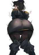 animal_ears artist:whoy5408 beauty_mark black_hair brown_eyes character:dobermann_(arknights) character:dobermann_(lieutenant)_(arknights) dog_ears dog_girl flushed_face in-series_category:bolivar in-series_category:perro long_hair ponytail pov series:arknights steaming_body teasing // 2480x3508 // 1.6MB