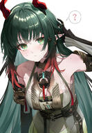armpit artist:kei115 character:zhuang_fangyi green_eyes green_hair horns in-series_category:kylin long_hair pointed_ears series:arknights:_endfield sweaty // 2516x3642 // 8.3MB