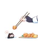 animal_ears artist:urode black_hair cat_ears cat_girl cat_tail character:rio_(blue_archive) chibi halo in-series_category:millenium_science_school in-series_category:seminar long_hair mechanical_halo red_eyes series:blue_archive tail // 1414x2000 // 82KB