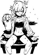 artist:jepy character:misaki_(blue_archive) character:misaki_(swimsuit)_(blue_archive) halo in-series_category:arius_satellite_school in-series_category:arius_squad monochrome pov series:blue_archive short_hair swimsuit // 1451x2048 // 264KB