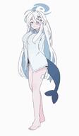 age_progression age_regression artist:22DRO blue_eyes dolphin_shorts hair_accessories in-series_category:odyssey_maritime_school long_hair messy_hair meta:animated meta:character_request series:blue_archive shirt_only tail white_hair // 500x858 // 5.1MB