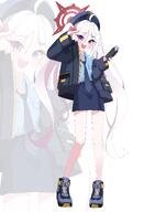 alternate_outfit artist:82jhin character:mutsuki_(blue_archive) hair_bow halo in-series_category:gehenna_academy in-series_category:problem_solver_68 long_hair pointed_ears police_outfit purple_eyes series:blue_archive twin_tails white_hair // 3000x4096 // 583KB