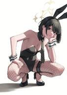 alternate_outfit artist:kamisaki_kaname black_eyes black_hair bunny_suit character:hiromi_(blue_archive) fishnet_leggings halo high-cut_leotard in-series_category:dorm_supervisory_unit in-series_category:wild_hunt_academy_of_arts leotard rabbit_ears series:blue_archive short_hair // 2896x4096 // 696KB