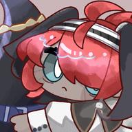 artist:amedrama blue_eyes brown_skin character:gracebearer_(arknights) chibi hair_covering_eye in-series_category:k'uk'ulkan in-series_category:laterano red_hair series:arknights snake_tail // 2500x2500 // 799KB