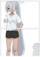 alternate_outfit artist:namakurage brown_skin character:doodle_sensei_(blue_archive) character:iori_(blue_archive) character:sensei_(blue_archive) comic grey_hair hair_covering_eye halo in-series_category:gehenna_academy in-series_category:prefect_team long_hair pointed_ears ponytail red_eyes series:blue_archive sports_wear sweaty // 2894x4093 // 2.3MB