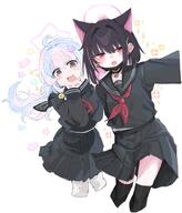 animal_ears artist:urosu black_hair cat_ears cat_girl character:kazusa_(blue_archive) character:reisa_(blue_archive) ear_piercings face_mask halo in-series_category:after_school_sweets_club in-series_category:trinity_general_school in-series_category:trinity_vigilante_crew pink_eyes pink_hair purple_eyes purple_hair series:blue_archive short_hair twin_tails two-tone_hair // 2508x2936 // 438KB