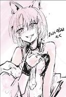 animal_ears artist:moku_moco beauty_mark character:kichisei_(arknights) dog_ears dog_girl female_on_top flushed_face in-series_category:higashi in-series_category:perro monochrome nipple_slip peek series:arknights short_hair // 929x1363 // 223KB