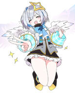 artist:ixy body_wings character:amane_kanata feathered_wings in-series_category:generation_4 in-series_category:hololive_japan series:blue_archive series:hololive short_hair v white_hair // 753x938 // 357KB