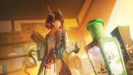 artist:nikov black_hair character:jie_(arknights) dragon_girl dragon_horns dragon_tail horns in-series_category:feranmut in-series_category:sui_siblings in-series_category:yan orange_eyes pointed_ears series:arknights short_hair tail // 3840x2160 // 1.5MB