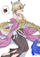artist:ahti character:doctor_(arknights) character:shu_(arknights) character:shu_(spring_feast)_(arknights) dragon_girl dragon_horns dragon_tail eye_liner green_eyes hair_accessories hair_braid horns in-series_category:feranmut in-series_category:sui_siblings in-series_category:yan pants pointed_ears series:arknights tail white_hair // 2480x3508 // 5.4MB