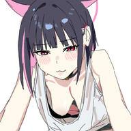alternate_outfit animal_ears artist:rielilu black_hair casual_clothes cat_ears cat_girl character:kazusa_(blue_archive) chest_gap halo in-series_category:after_school_sweets_club in-series_category:trinity_general_school pink_eyes pink_hair series:blue_archive short_hair two-tone_hair // 2000x2000 // 670KB