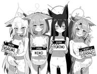 animal_ears artist:hightway_420 character:kurumi_(blue_archive) character:niko_(blue_archive) character:otogi_(blue_archive) character:yukino_(blue_archive) creampie english_text flushed_face fox_ears fox_girl hair_braid halo in-series_category:fox_squad in-series_category:SRT_special_academy japanese_text long_hair monochrome pregnant pube_on_face pubic_hair puffy_nipples series:blue_archive short_hair v // 2269x1723 // 1.1MB