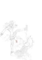 animal_ears character:lappland_(arknights) character:texas_(arknights) eye_scar fox_ears fox_girl in-series_category:lupo in-series_category:siracusa in-series_category:vulpo messy_hair meta:artist_request meta:source_request pocky series:arknights wolf_ears wolf_girl // 1448x2048 // 134KB
