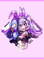 artist:rihi_ewokakune bird_girl character:manticore_(arknights) chibi english_text head_wings in-series_category:manticore_(race) in-series_category:sargon long_hair purple_eyes purple_hair series:arknights twin_tails // 1500x2000 // 438KB