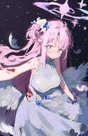 artist:dan_nako body_wings character:mika_(blue_archive) feathered_wings hair_accessories hair_bun halo in-series_category:tea_party in-series_category:trinity_general_school long_hair messy_hair pink_hair series:blue_archive yellow_eyes // 2528x3929 // 15MB