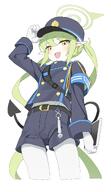 artist:fuyubone character:nozomi_(blue_archive) green_hair halo in-series_category:central_control_center in-series_category:highlander_railroad_academy long_hair pointed_ears series:blue_archive tail twin_tails yellow_eyes // 1188x2048 // 192KB