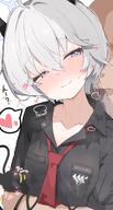 artist:nyasiro blue_eyes character:erika_(blue_archive) demon_horns flushed_face gyaru halo horns in-series_category:gehenna_academy in-series_category:twinkle_twinkle_club japanese_text series:blue_archive short_hair steaming_body sweaty tail tail_wrap teasing white_hair // 990x1841 // 1.2MB