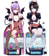 alternate_outfit artist:mikaku black_hair blue_eyes body_wings character:oozora_subaru character:tokoyami_towa demon_wings green_eyes in-series_category:generation_2 in-series_category:generation_4 in-series_category:hololive_japan police_outfit ponytail purple_hair series:hololive short_hair tail // 1036x1200 // 184KB