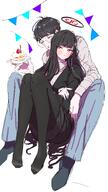 artist:kasasagi black_hair character:rio_(blue_archive) character:sensei_(blue_archive) flushed_face halo in-series_category:millenium_science_school in-series_category:seminar long_hair mechanical_halo red_eyes series:blue_archive // 2160x3840 // 2.3MB