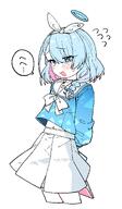 artist:wujurana blue_eyes blue_hair character:arona_(blue_archive) hair_bow hair_braid hair_covering_eye halo in-series_category:schale in-series_category:shittim_chest japanese_text pink_hair series:blue_archive short_hair // 1465x2502 // 221KB