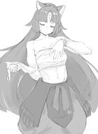 animal_ears artist:radioNEET character:saga_(arknights) dog_ears dog_girl in-series_category:higashi in-series_category:perro long_hair midriff monochrome sarashi series:arknights // 802x1100 // 147KB