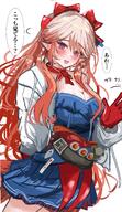 artist:sunaneko beauty_mark character:haruka_(arknights) flushed_face hair_bow idol_outfit in-series_category:higashi in-series_category:&aelig;gir_(race) japanese_text long_hair orange_hair pink_eyes series:arknights // 2367x4096 // 1.4MB