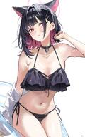 alternate_outfit animal_ears artist:7h4ze black_hair cat_ears cat_girl character:kazusa_(blue_archive) halo in-series_category:after_school_sweets_club in-series_category:trinity_general_school pink_eyes pink_hair series:blue_archive short_hair swimsuit two-tone_hair // 1247x2000 // 211KB