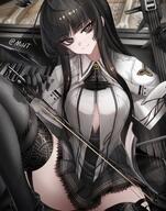artist:mildt beauty_mark black_eyes black_hair body_wings character:virtuosa_(arknights) halo in-series_category:laterano in-series_category:sankta long_hair series:arknights // 2336x2977 // 1.0MB