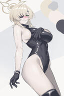 artist:ei blonde_hair character:suou_(blue_archive) eyepatch flushed_face green_eyes hair_covering_eye high-cut_leotard in-series_category:highlander_railroad_academy in-series_category:saint_nephthys_group leotard series:blue_archive short_hair sweaty // 1200x1800 // 789KB