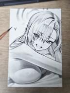 artist:anyak05 beauty_mark character:asuna_(blue_archive) hair_covering_eye halo in-series_category:cleaning_&_clearing in-series_category:millenium_science_school long_hair meta:traditional_art monochrome series:blue_archive // 1050x1400 // 167KB