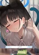 animal_ears artist:pizzania_company black_hair cat_ears cat_girl cat_tail character:kikyou_(blue_archive) character:sensei_(blue_archive) flushed_face halo in-series_category:allied_hyakkiyako_academy in-series_category:hyakkaryouran_conflict_resolution_council kiss pov series:blue_archive short_hair tail // 2869x4047 // 773KB