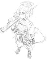 alternate_outfit artist:hoffun_2 character:chihiro_(blue_archive) glasses hair_accessories halo in-series_category:millenium_science_school in-series_category:veritas mechanical_halo monochrome ponytail series:blue_archive // 690x853 // 119KB