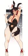animal_ears artist:varniskarnis black_hair bunny_suit character:ookami_mio glasses in-series_category:gamers in-series_category:hololive_japan leotard rabbit_ears series:hololive short_hair tail torn_clothing torn_stockings v wolf_ears wolf_girl wolf_tail yellow_eyes // 1800x3564 // 462KB