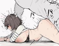 artist:noyz brown_hair character:neo_asari_(gakuen_idolmaster) flushed_face large_areolae lingerie prone_bone series:gakuen_idolmaster series:idolmaster shirt_only short_hair steaming_body stomach_bulge sweaty // 1341x1048 // 192KB