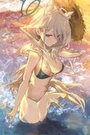 alternate_outfit animal_ears artist:kren_sama blue_eyes character:shiroko_terror_(blue_archive) grey_hair halo heterochromia in-series_category:abydos_high_school in-series_category:foreclosure_task_force long_hair series:blue_archive swimsuit wolf_ears wolf_girl // 800x1200 // 168KB