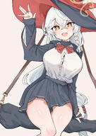 artist:ahti character:eri_(blue_archive) flushed_face hair_braid in-series_category:occult_research_society in-series_category:wild_hunt_academy_of_arts long_hair orange_eyes series:blue_archive white_hair witch_hat // 2480x3508 // 5.5MB