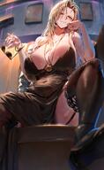 artist:rororo brown_eyes brown_hair disgusted_face dress garter_belt long_hair messy_hair meta:character_request pov sunglasses // 2457x4000 // 611KB