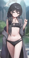 artist:afenvao black_hair character:kisaki_(blue_archive) character:kisaki_(swimsuit)_(blue_archive) grey_eyes hair_accessories hair_braid halo in-series_category:genryumon in-series_category:shanhaijing_secondary_school series:blue_archive swimsuit // 500x1000 // 389KB
