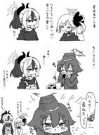 artist:hikodge beauty_mark character:aru_(blue_archive) character:haruka_(blue_archive) character:kayoko_(blue_archive) character:mutsuki_(blue_archive) demon_horns hair_accessories halo horns in-series_category:gehenna_academy in-series_category:problem_solver_68 japanese_text long_hair monochrome pointed_ears ponytail series:blue_archive short_hair side_ponytail two-tone_hair // 700x953 // 108KB