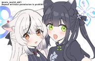 age_regression animal_ears artist:rate_world_mk1 black_hair character:kokona_(blue_archive) character:shun_(blue_archive) character:shun_(small)_(blue_archive) grey_hair hair_accessories hair_bow halo in-series_category:plum_blossom_garden in-series_category:shanhaijing_secondary_school long_hair orange_eyes series:blue_archive twin_tails // 1241x794 // 138KB