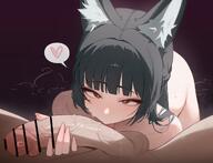 animal_ears artist:YZR black_hair character:hoshimi_miyabi_(zenless_zone_zero) fellatio fox_ears fox_girl hair_braid in-series_category:hollow_special_operations_section_6 long_hair pov red_eyes series:zenless_zone_zero steaming_body sweaty // 1249x955 // 104KB