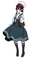 alternate_outfit artist:kazumi black_hair brown_eyes character:ayane_(blue_archive) dress elf glasses hair_braid halo in-series_category:abydos_high_school in-series_category:foreclosure_task_force pointed_ears ponytail series:blue_archive short_hair // 1187x2000 // 212KB