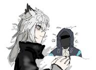 animal_ears artist:kanuluillust character:doctor_(arknights) character:lappland_(arknights) eye_scar grey_hair in-series_category:lupo in-series_category:siracusa long_hair messy_hair series:arknights white_hair wolf_ears wolf_girl // 814x595 // 56KB