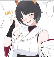 artist:makura beauty_mark character:niya_(blue_archive) comic demon_horns halo horns in-series_category:allied_hyakkiyako_academy in-series_category:yin-yang_club meta:cropped meta:work-in-progress ok_hand series:blue_archive // 2118x2233 // 246KB