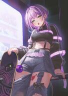 alternate_outfit artist:keisui_sanada character:tokoyami_towa green_eyes in-series_category:generation_4 in-series_category:hololive_japan midriff purple_hair series:hololive short_hair // 2481x3508 // 577KB